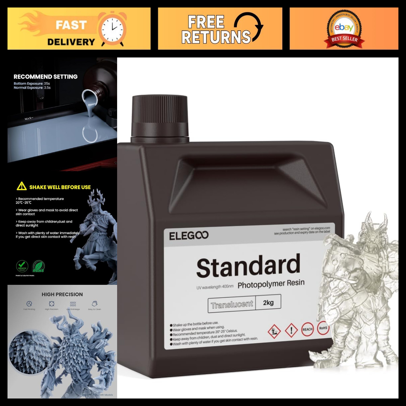 Translucent 3D Printer Resin 2000g for High Detail Printing - Standard Quality