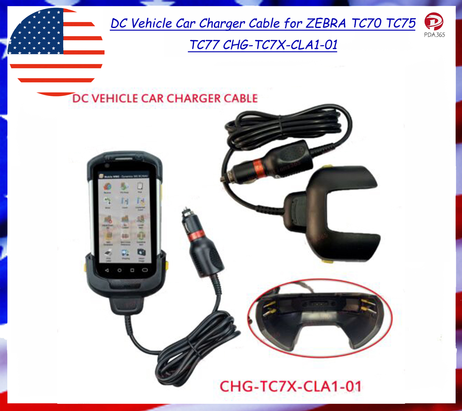 DC Vehicle Car Charger Cable for ZEBRA TC70 TC75 TC77 CHG-TC7X-CLA1-01