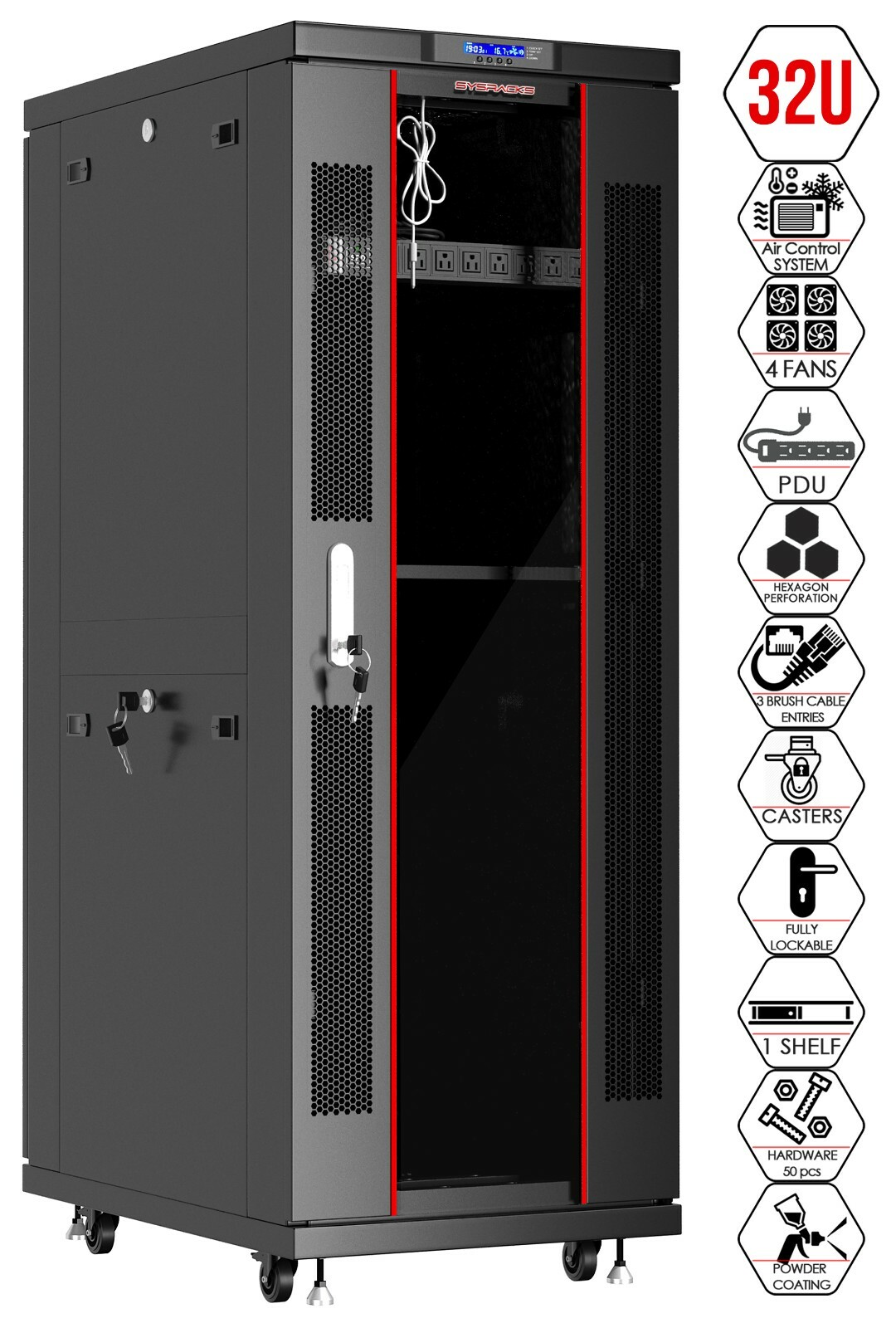 Sysracks 32U 39" Deep 19" IT Free Standing Server Data Rack Cabinet Enclosure 