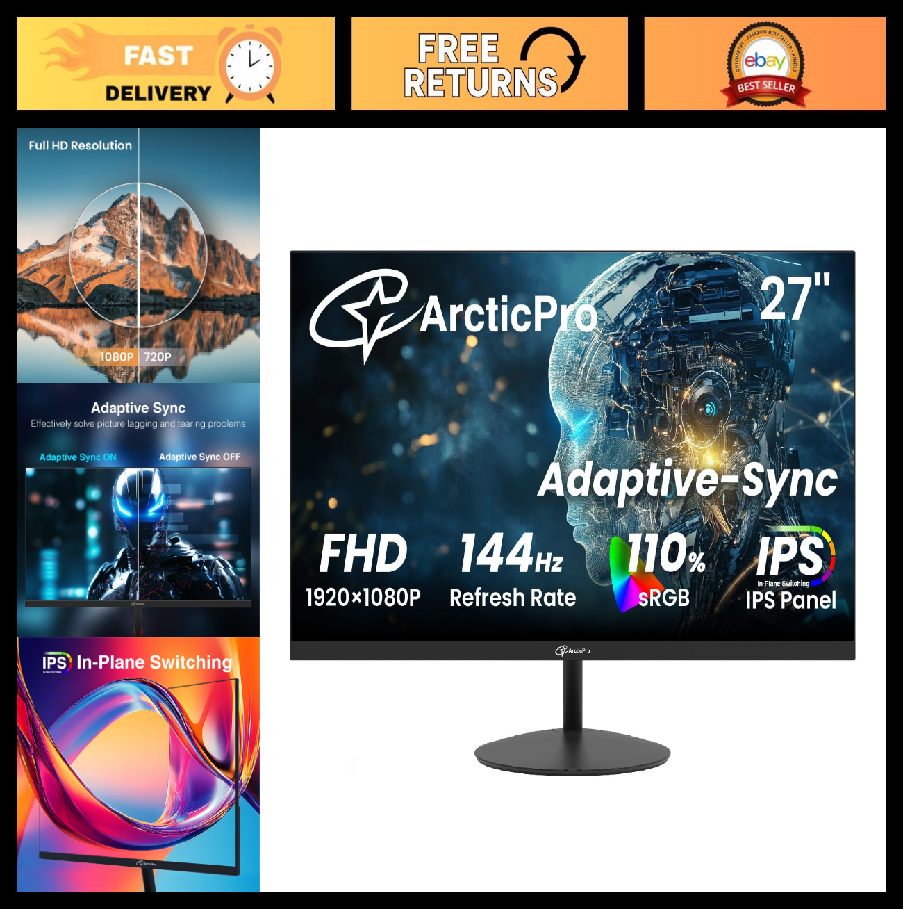27" Gaming Monitor 144Hz FHD 1080p, IPS Display, Ultra-Slim, Low Input Lag