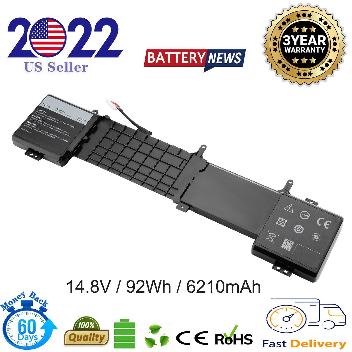 6JHDV Laptop Battery for Dell AW17R3-8342SLV ALW17ED-4838 4738 3828 2728 4718