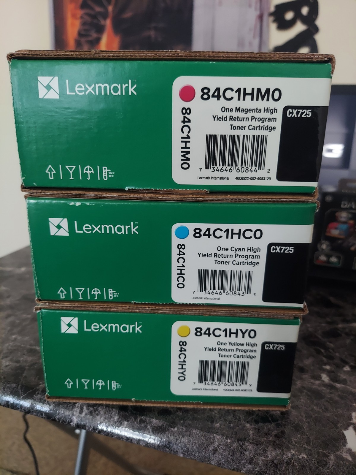 LEXMARK 84C1HY0 84C1HC0 84C1HM0 High Yield Printer Toner CX725 Sealed LOT OF 3
