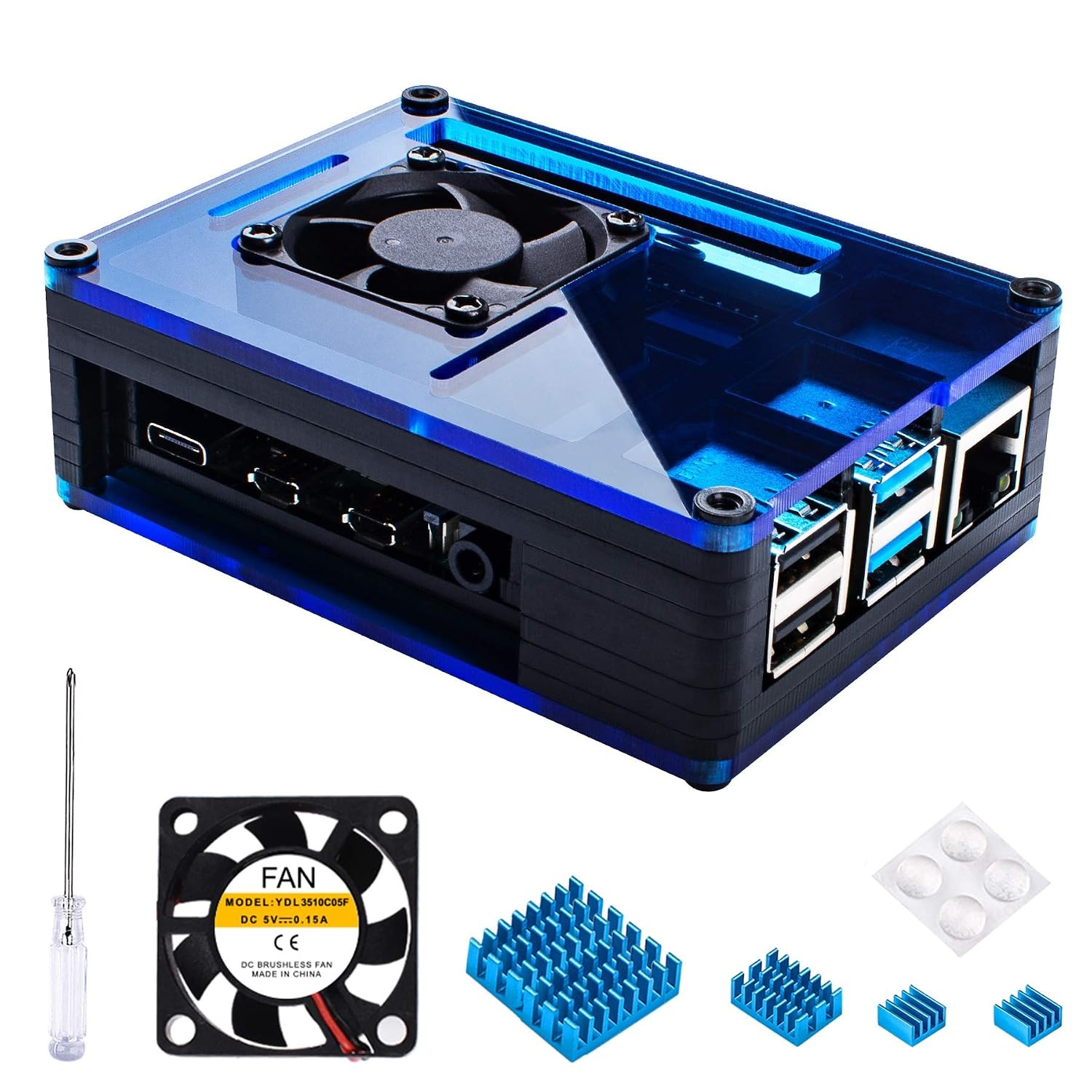 Miuzei Case for Raspberry Pi 4 Model B 4gb with Fan Cooling 4Pcs HeatSinks