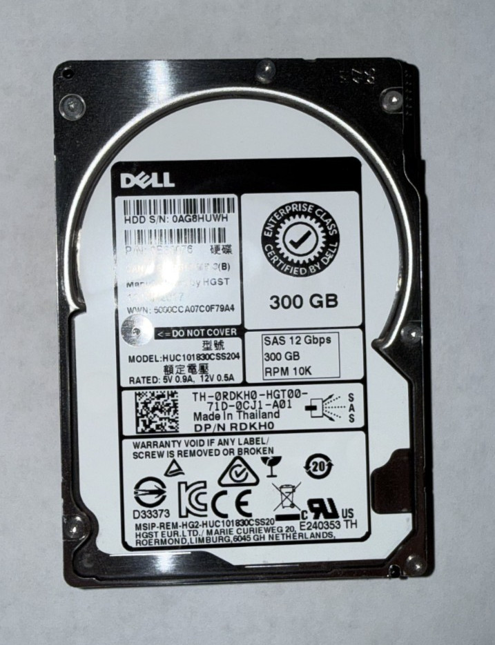 Dell Enterprise Class HDD 300GB SATA 10,000 RPM HARD DRIVE used.