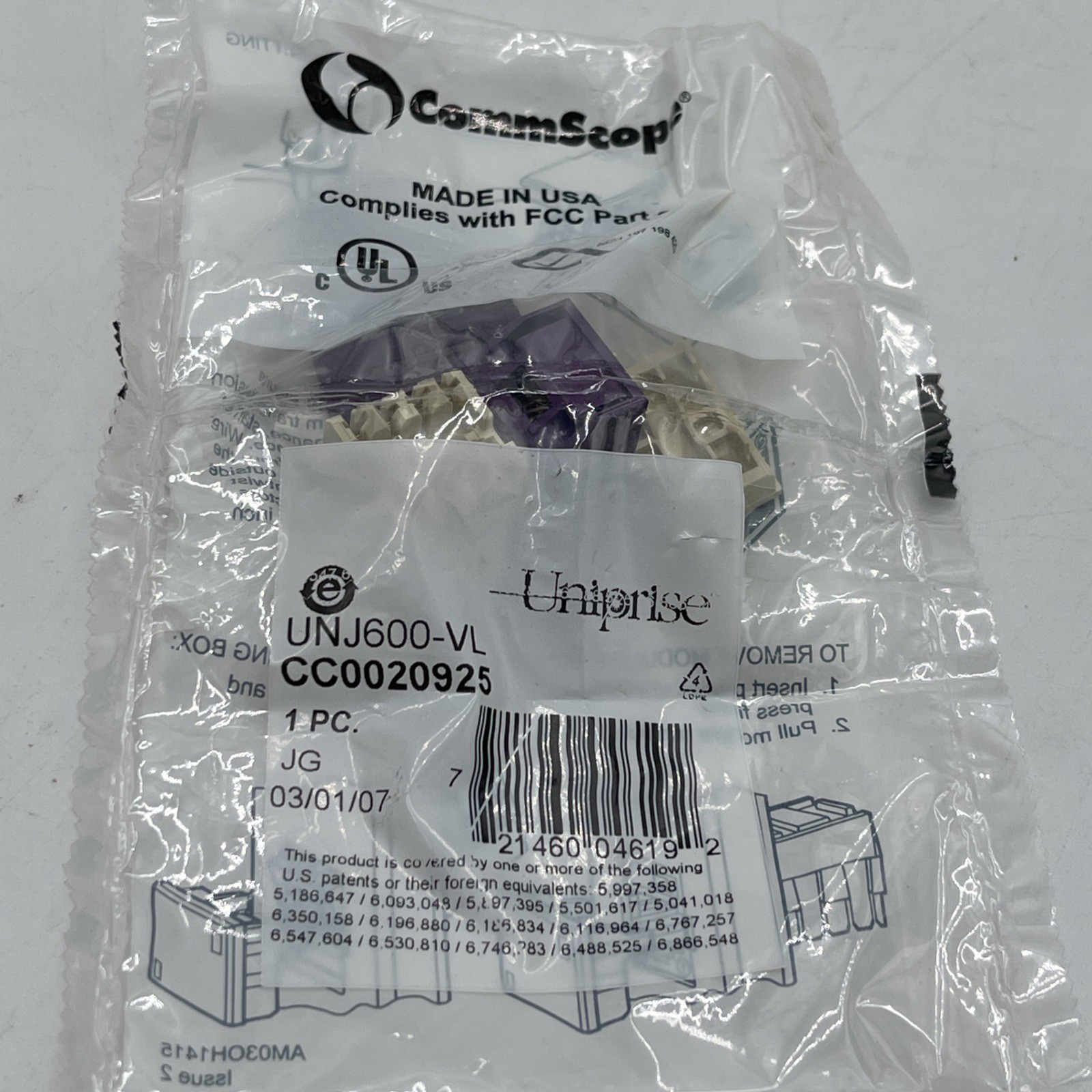 CommScope Uniprise UNJ600-VL Cat6 UTP RJ-45 Modular Jack Violet