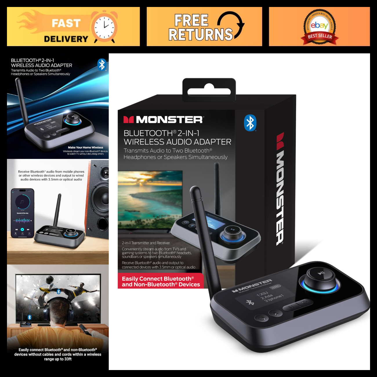 2-in-1 Bluetooth Audio Adapter Transmitter & Receiver, 3.5mm Wireless Adapter