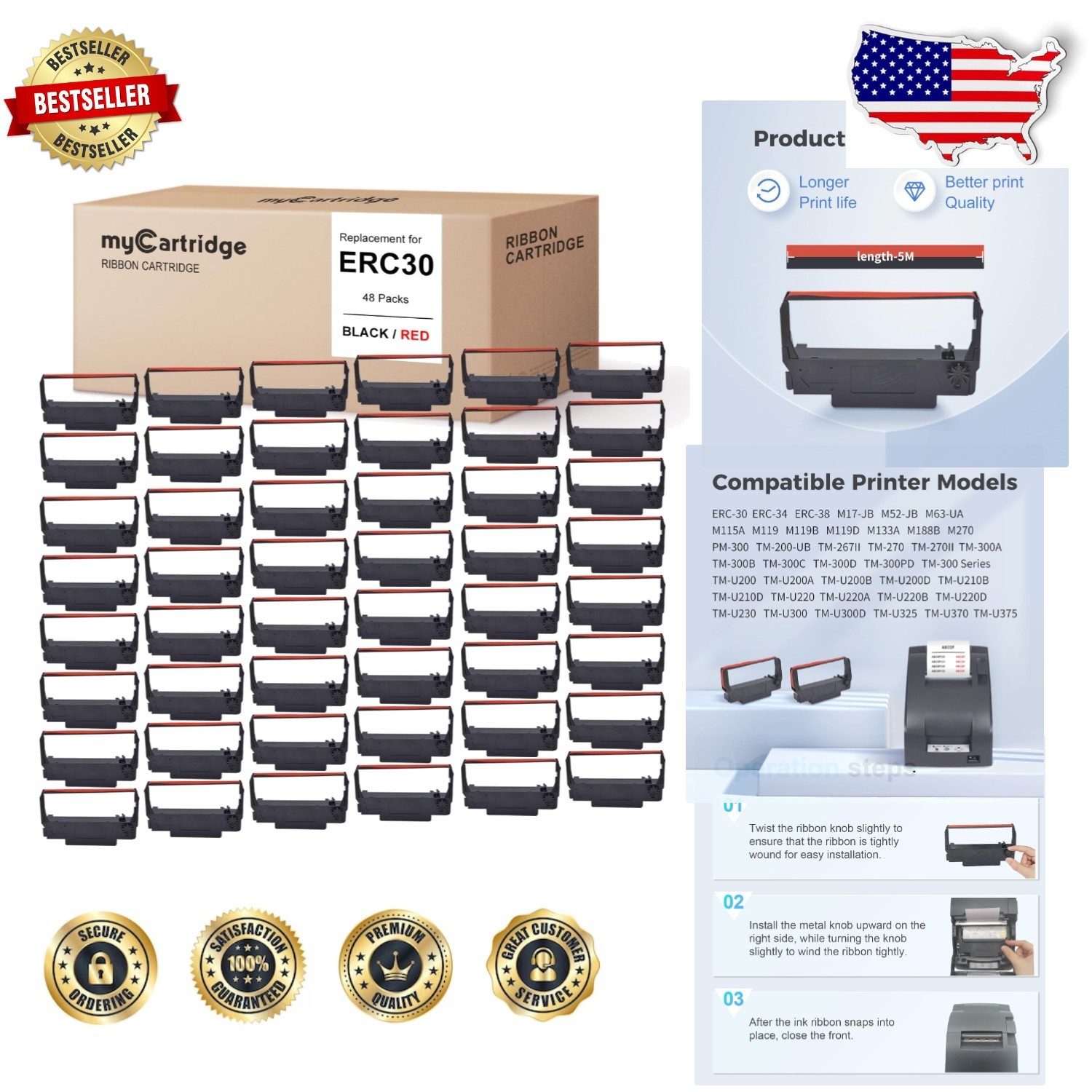 High-Quality 48pk Ribbon Replacement: Epson 34/38, Bixolon - Vivid Print