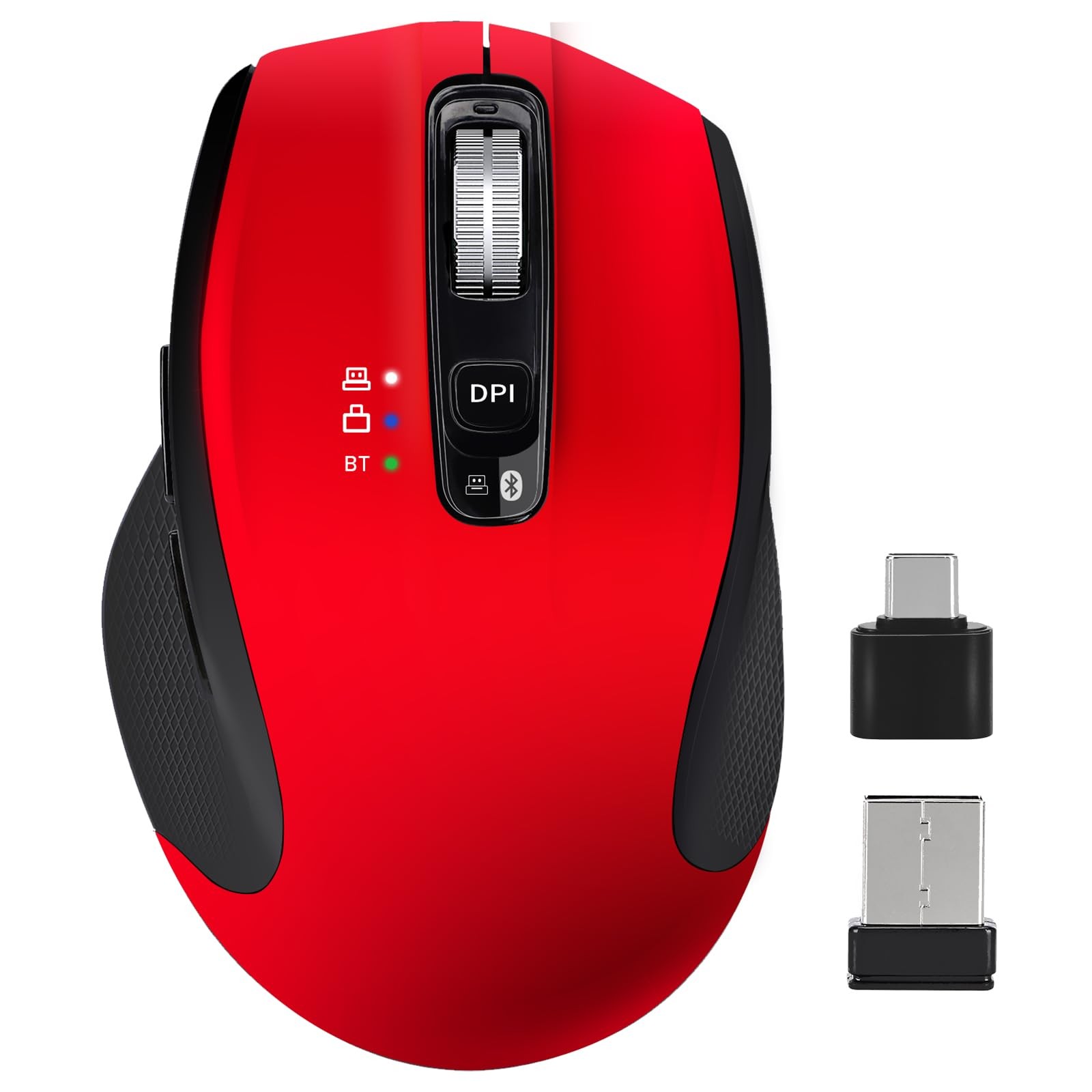 Wireless Bluetooth Mouse with USB-A, USB-C Receiver, Rechargeable, 3-Device, ...