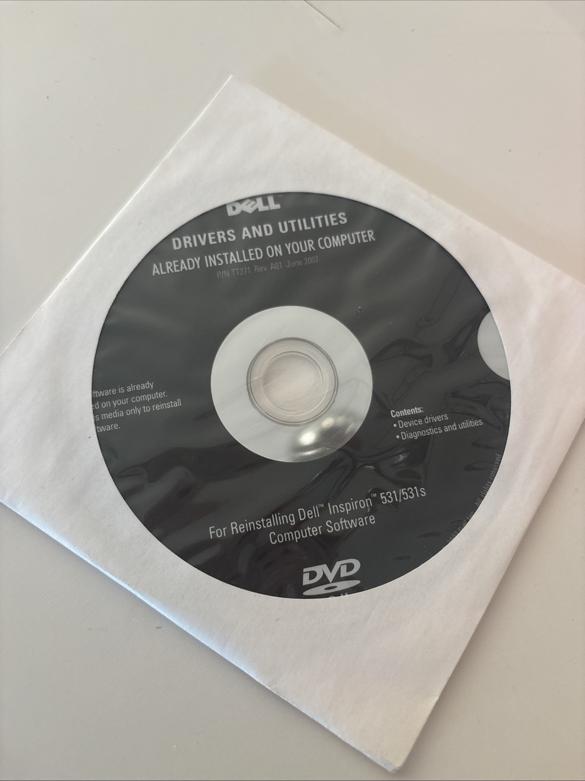Dell Drivers Utilities DVD for Reinstalling Dell Inspiron 531 / 531s    Sealed