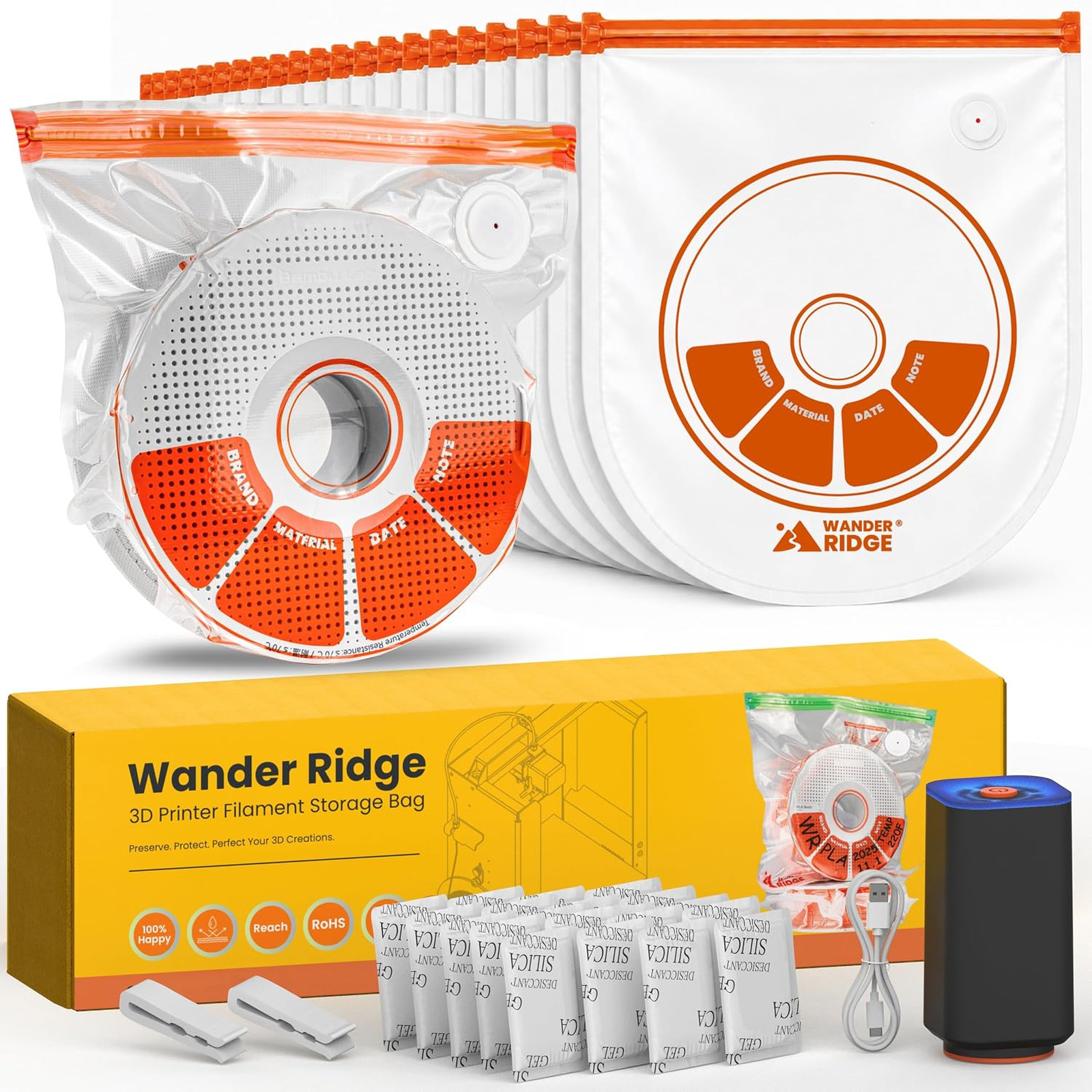 20 PCS U-Shaped 3D Filament Storage Bags Kit, 3D Printer Accessories for PLA
