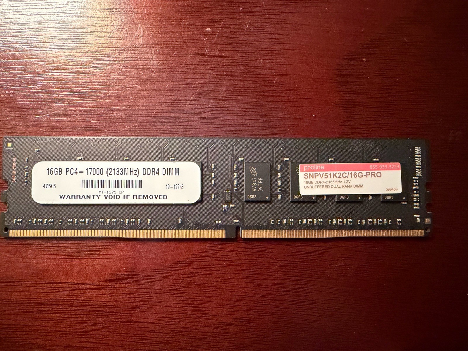 Proline 16GB DDR4-2133MHz Unbuffered Dual Rank DIMM SNPV51K2C/16G-PRO