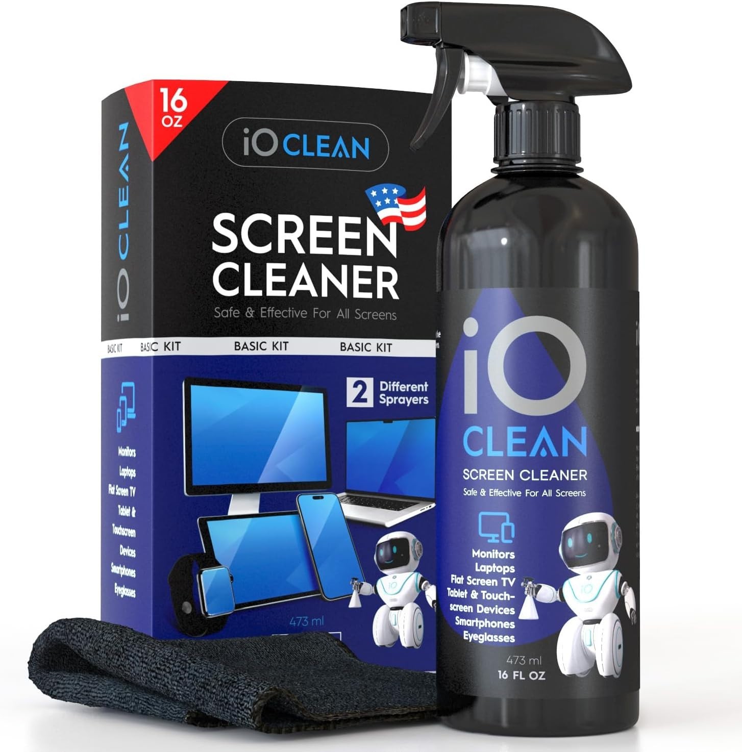 iO CLEAN Screen Cleaner Spray (16oz - 473ml) – Best Large Cleaning Kit | for LCD