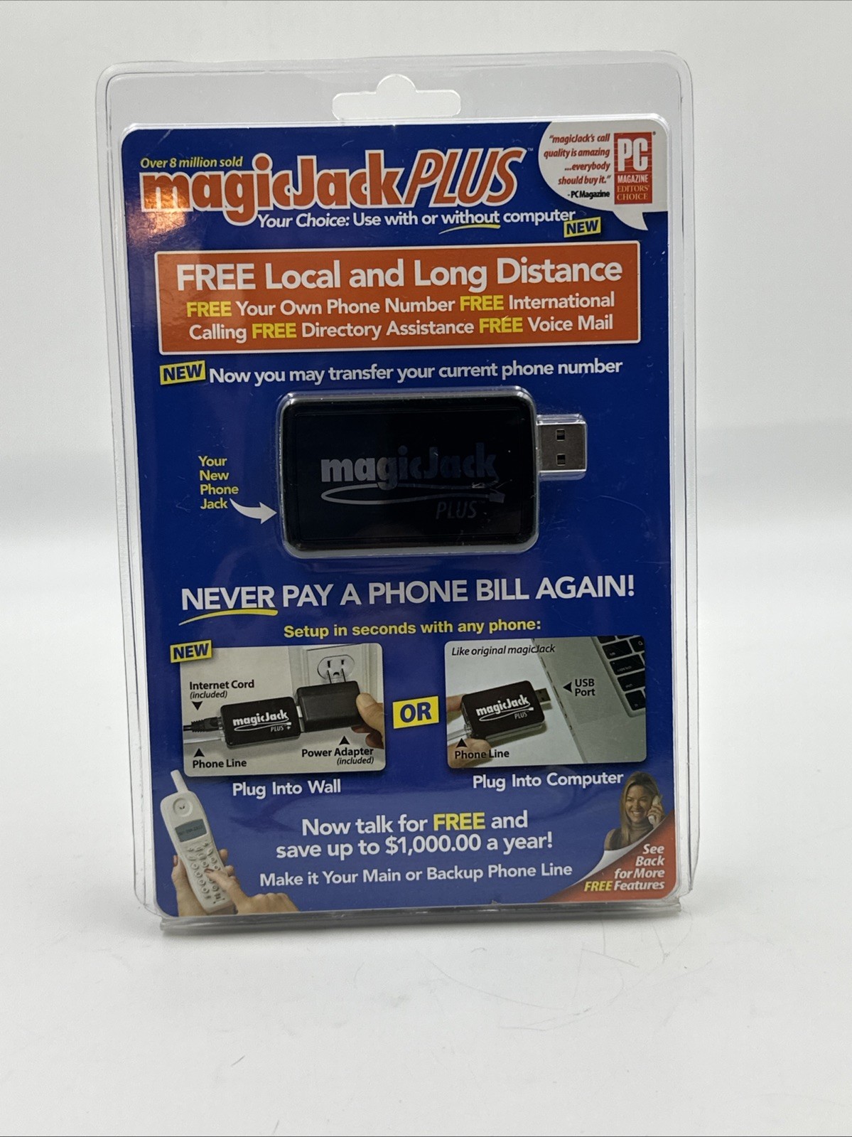 Magic Jack PLUS Free Local Long Distance Calling Telephone Unit 430-0460 Sealed