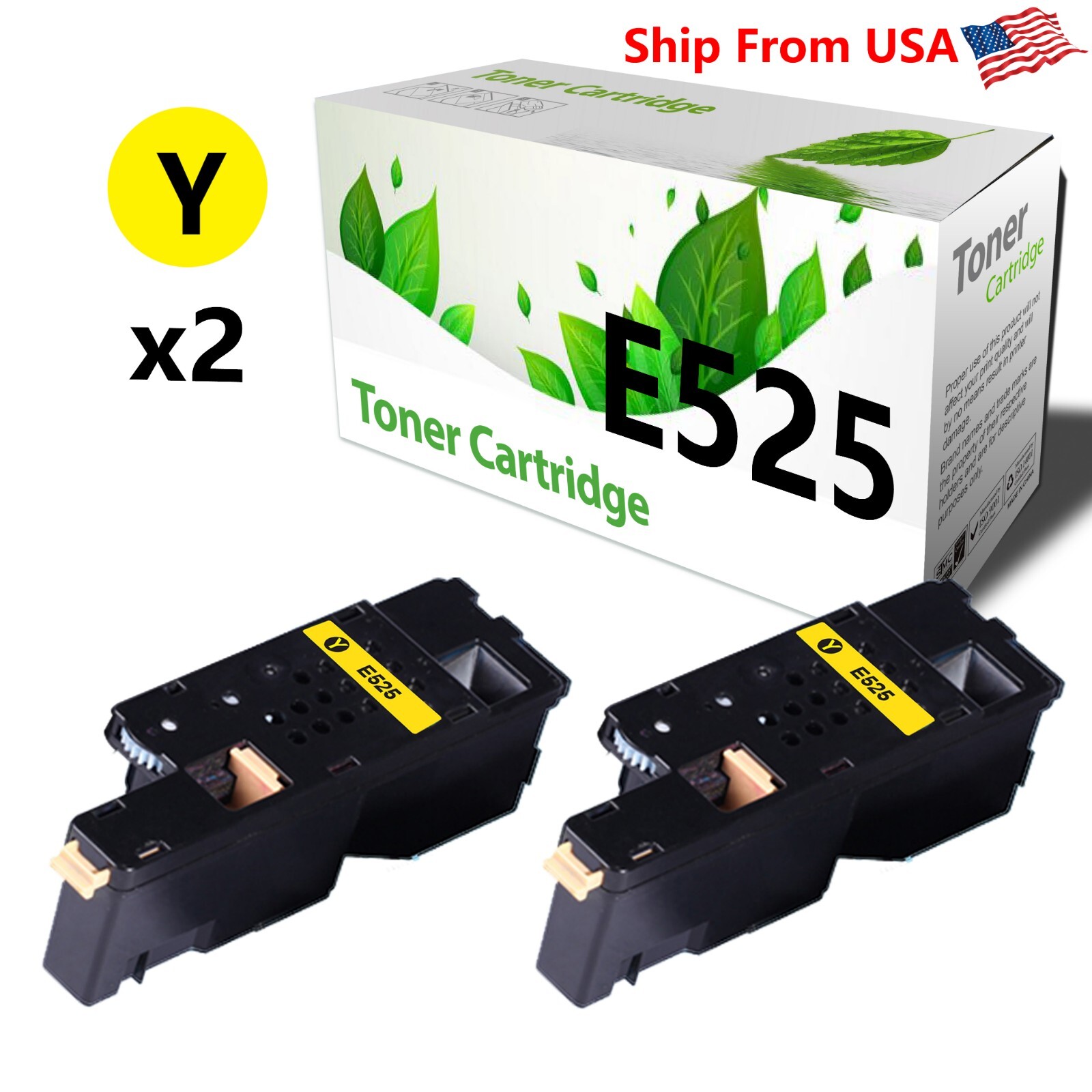 2PACK E525W E525 Yellow Toner Cartridge For Series 593-BBJV 593-BBJX 593-BBJU