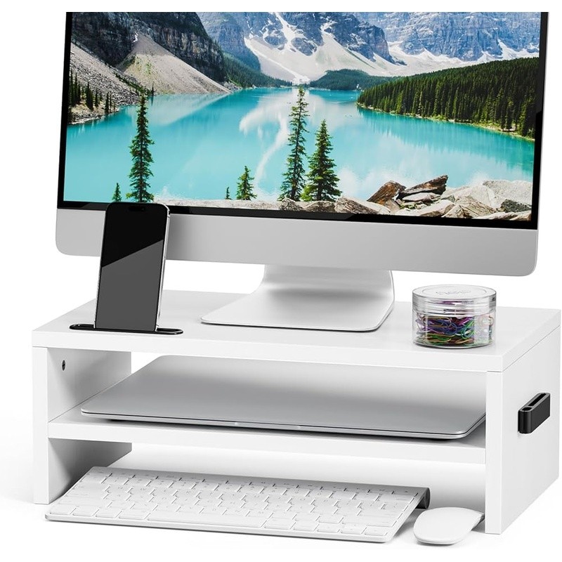 Ergonomic Monitor Stand Riser 2 Tier Storage Desktop Organizer Cable Management