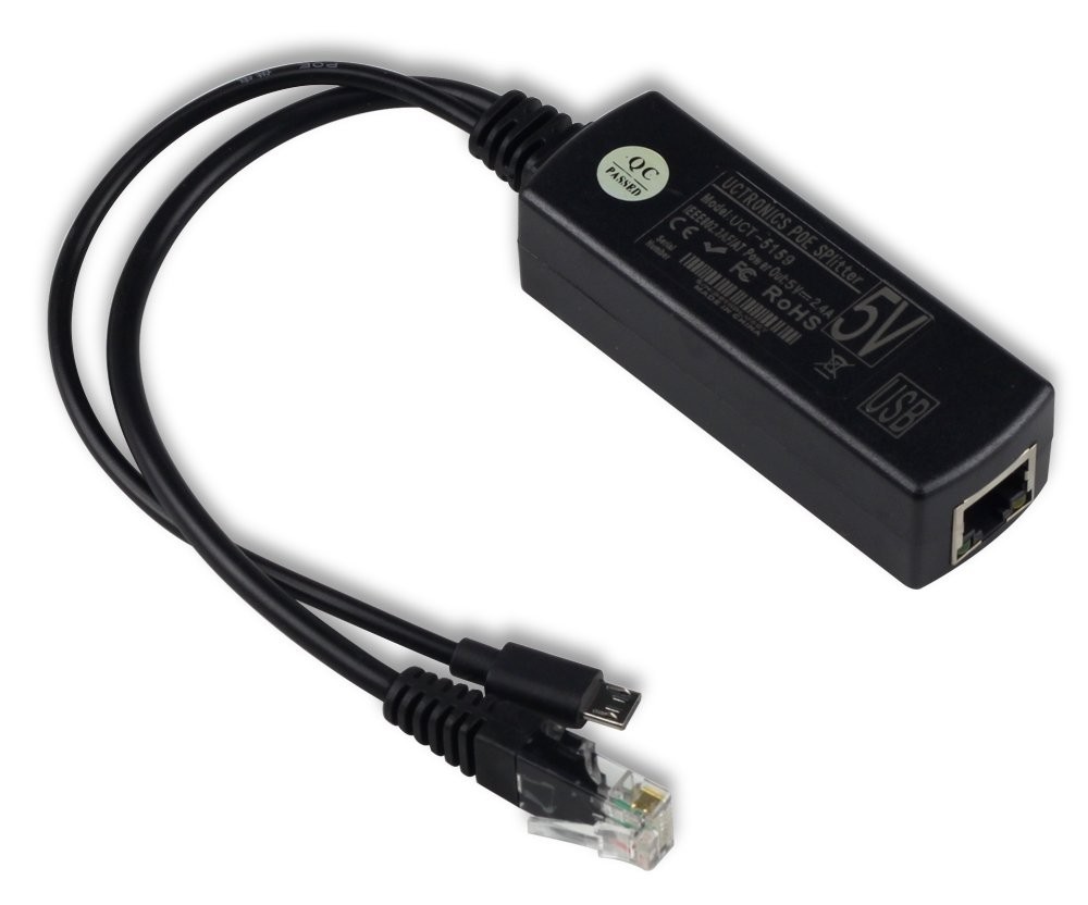 IEEE 802.3af Micro USB Active PoE Splitter Power Over Ethernet 48V to 5V 2.4A...