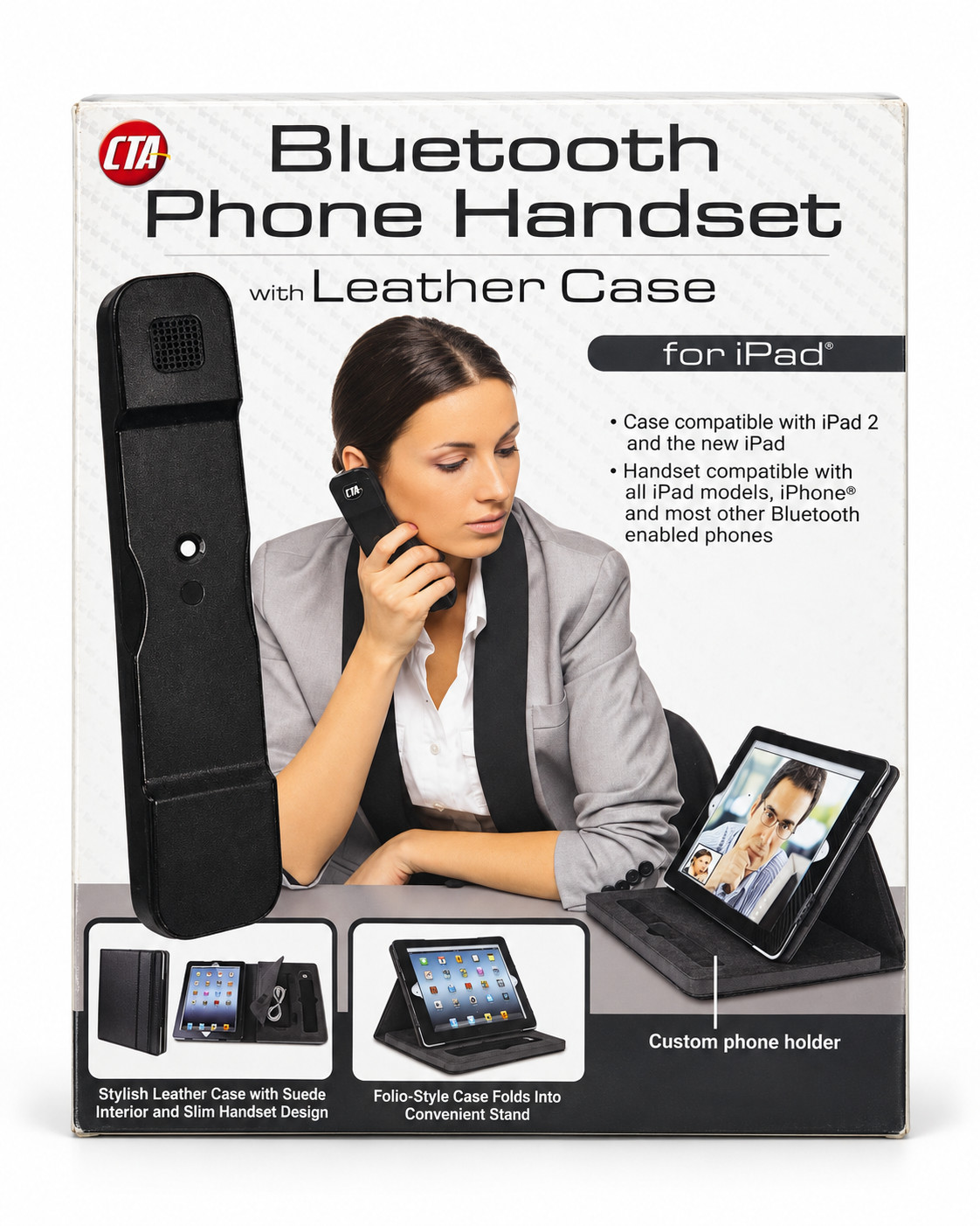 CTA Digital Bluetooth Phone Handset with Leather Case for iPad – PAD-BLC