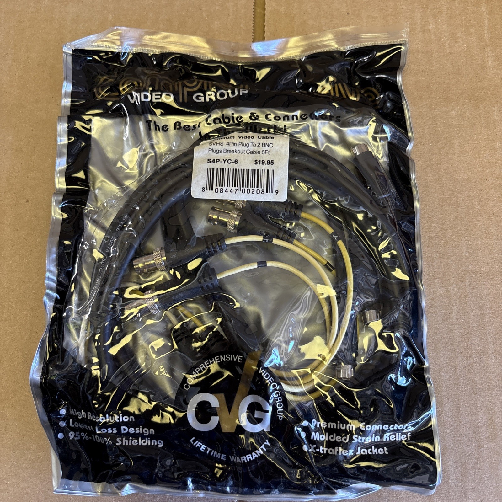 NEW: Comprehensive Video Group 6FT SVHS 4pin Plug To 2 BNC Plugs Breakout Cable