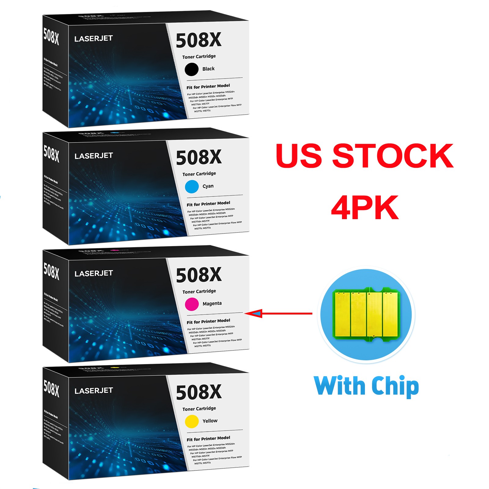 4PK Fit For HP 508X High-Yield Toner Cartridge Printers Color LaserJet M552 M553