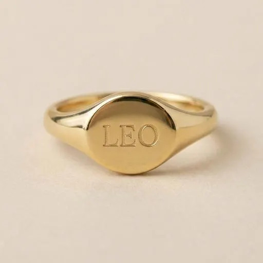 Personalized Name Signet Ring, Custom Engraved Round Ring, Minimal Gold Silver R