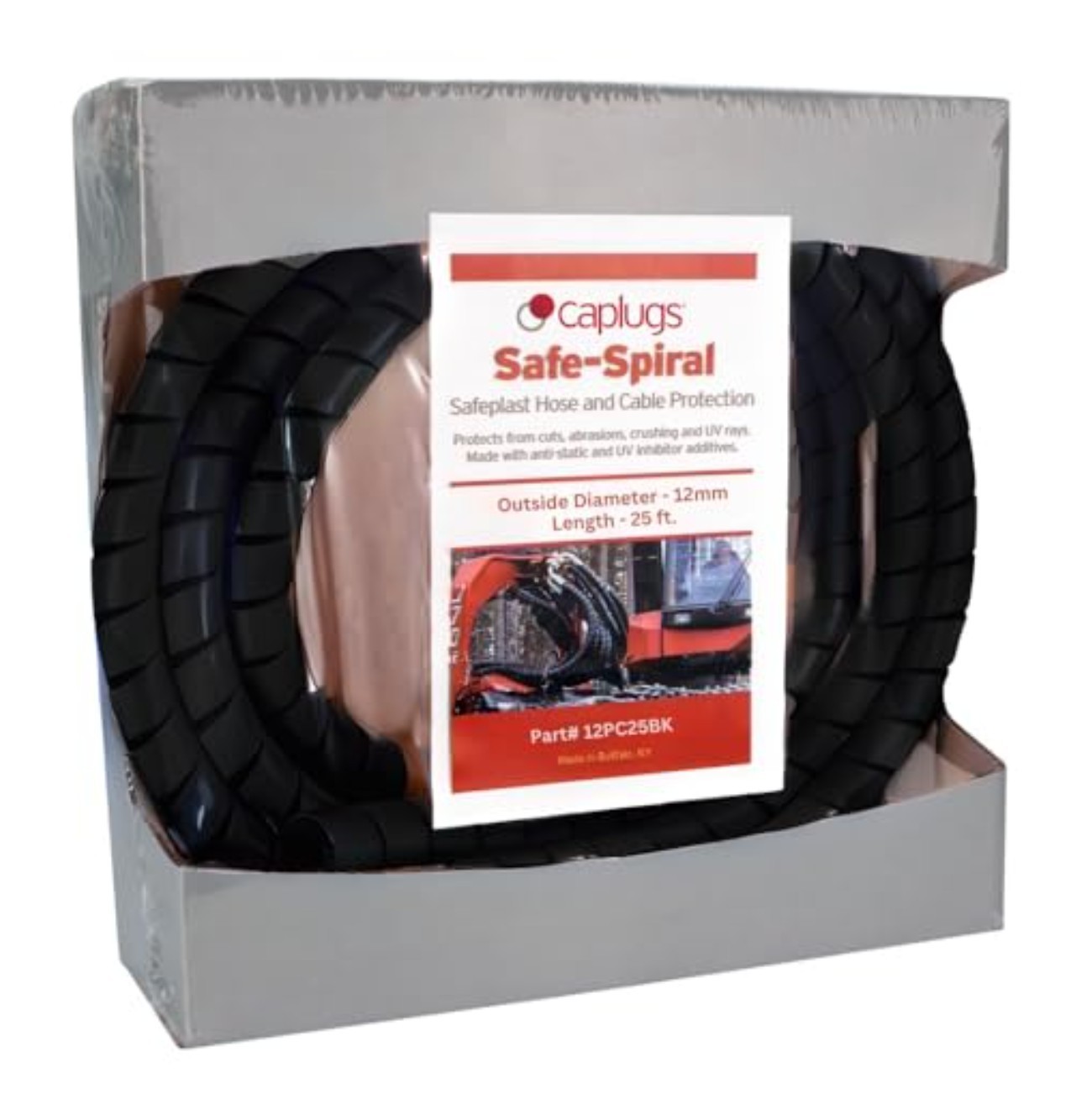 Spiral Wrap Hose Protector 3/8 Inch ID 25 Foot Black HDPE Abrasion Resistant