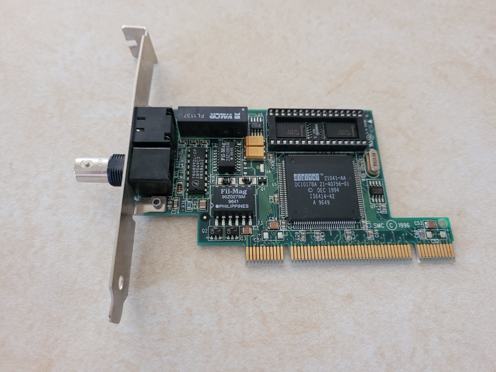 Vintage SMC Ether Power 10 Mbps Ethernet Card with Coaxial Connector