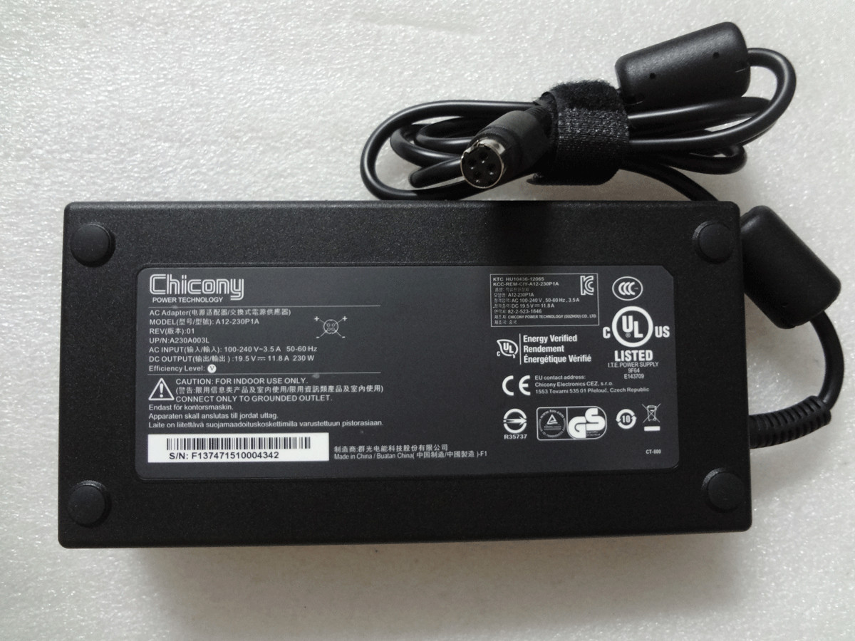 OEM Original Chicony Sager Slim AC Power Adapter Charger 230W 19.5V 11.8A  4-PIN