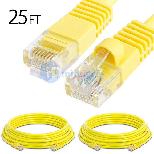 2x 25FT CAT5e Cable Ethernet Lan Network CAT5 RJ45 Patch Cord Internet Yellow