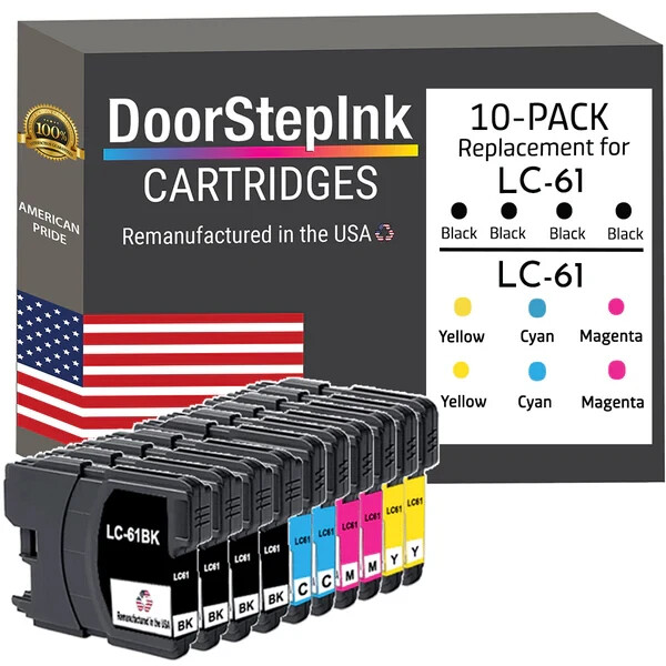 DoorStepInk Compatible Ink Cartridge for Brother LC61 4Black / 2(C,M,Y) 10PK-USA