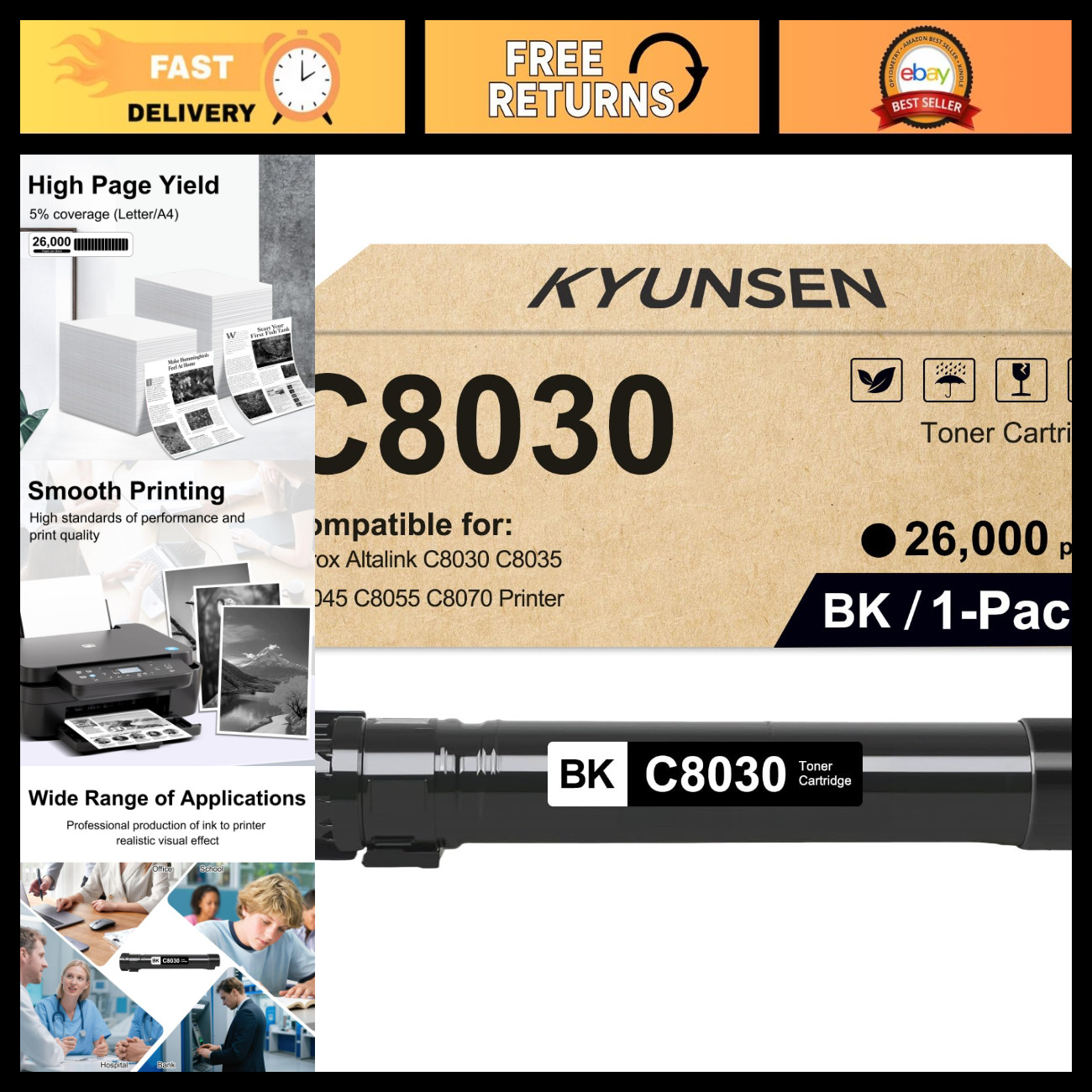 Compatible Black Toner Cartridge for Xerox Altalink C8030 C8045 - High Yield, Qu