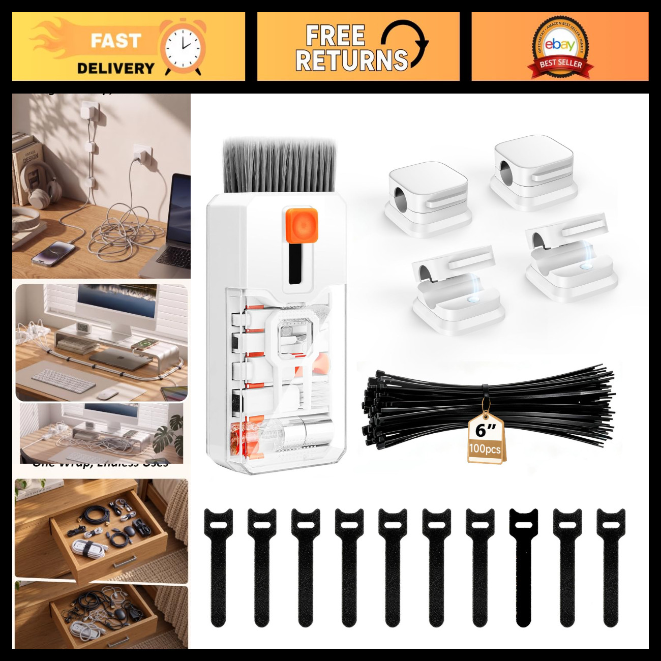 124 PCS Cable Management Kit - Desk Cord Organizer, Tidy Up Wires & Cables