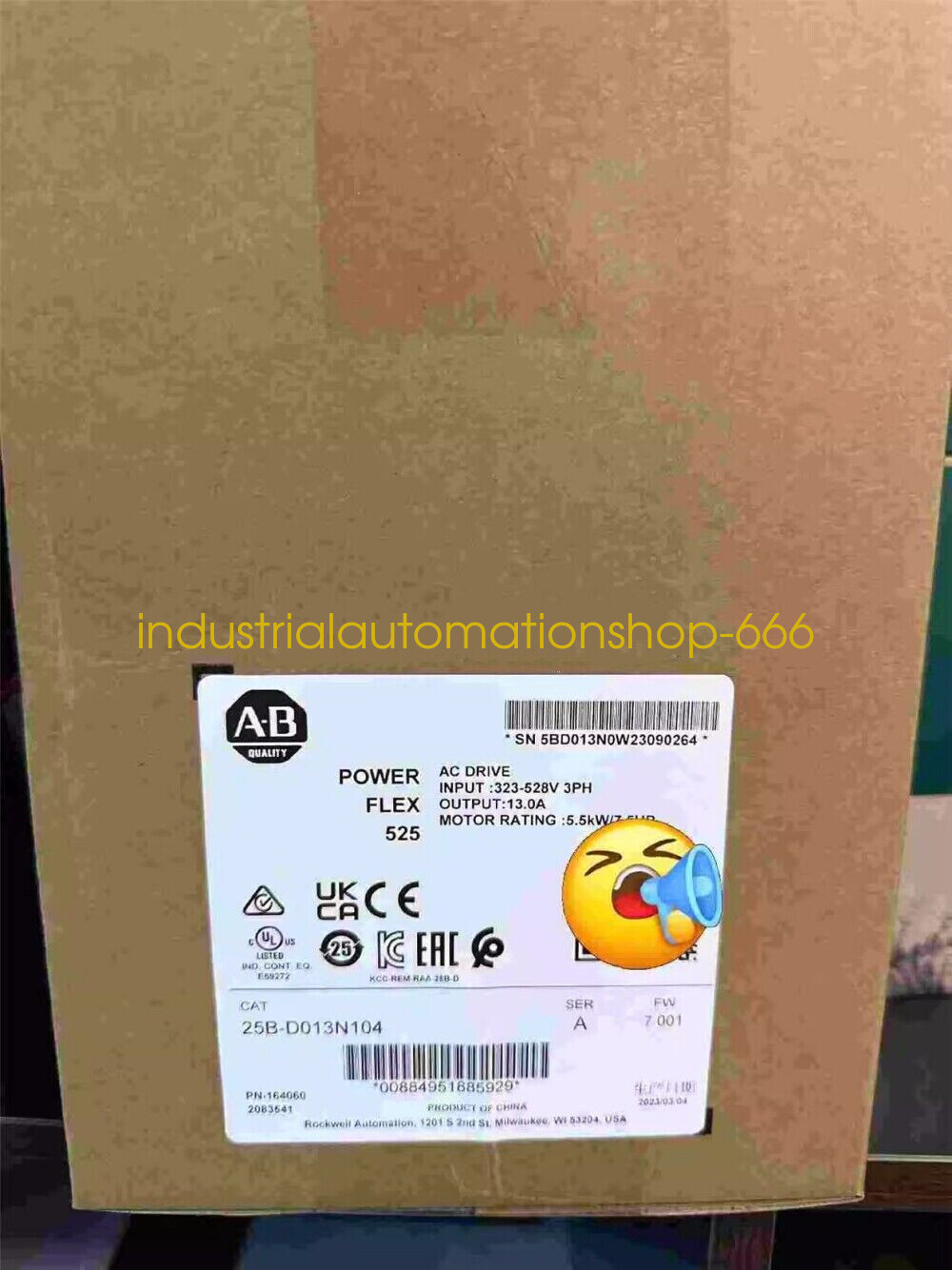 1PC NEW 25B-D013N104 PowerFlex 525 AC Drive 480V 7.5HP FRN 7.001 DHL or FedEX