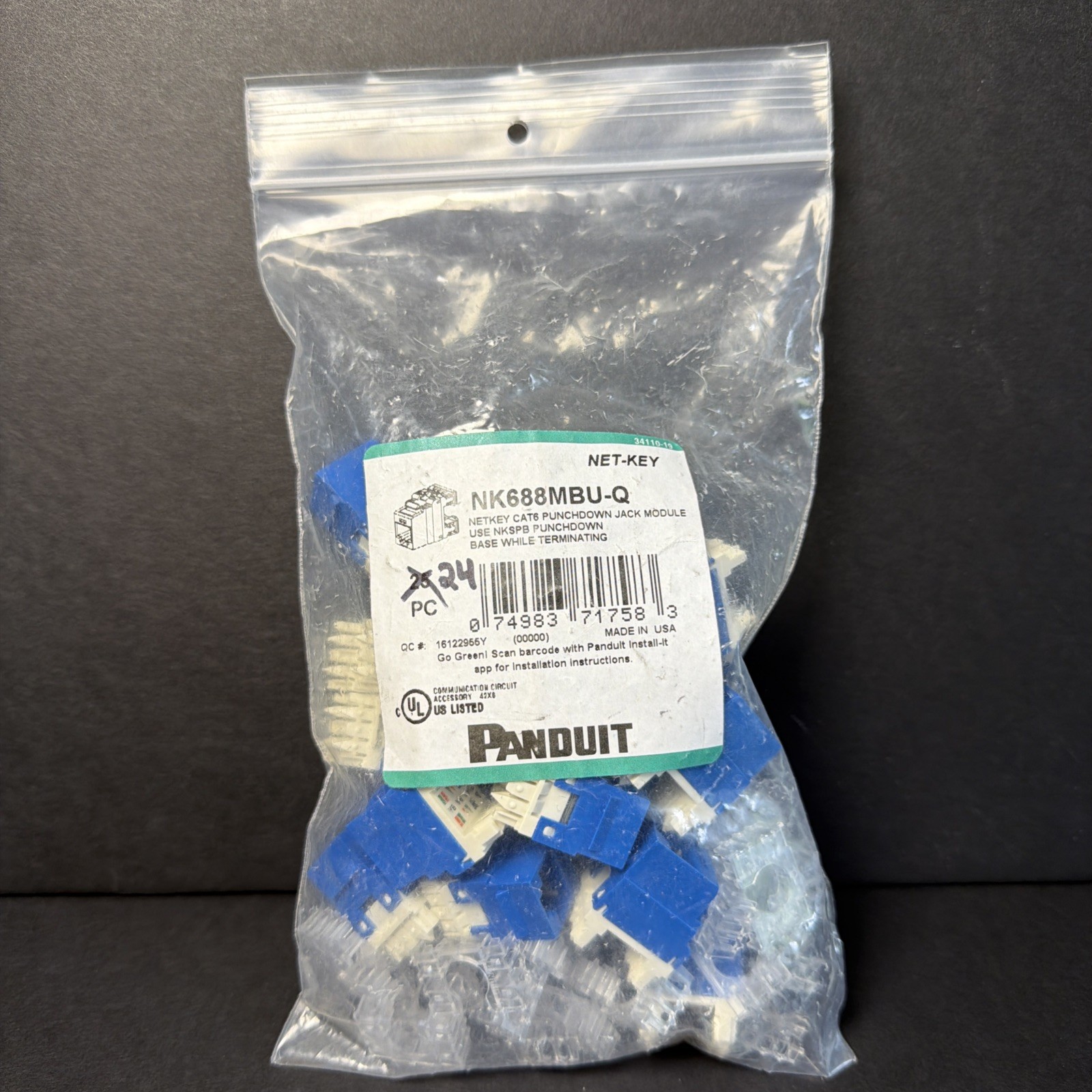 Panduit NetKey NK688MBU-Q Cat6, Keystone Jack Module, Blue 25pk (24) SHIPS FREE