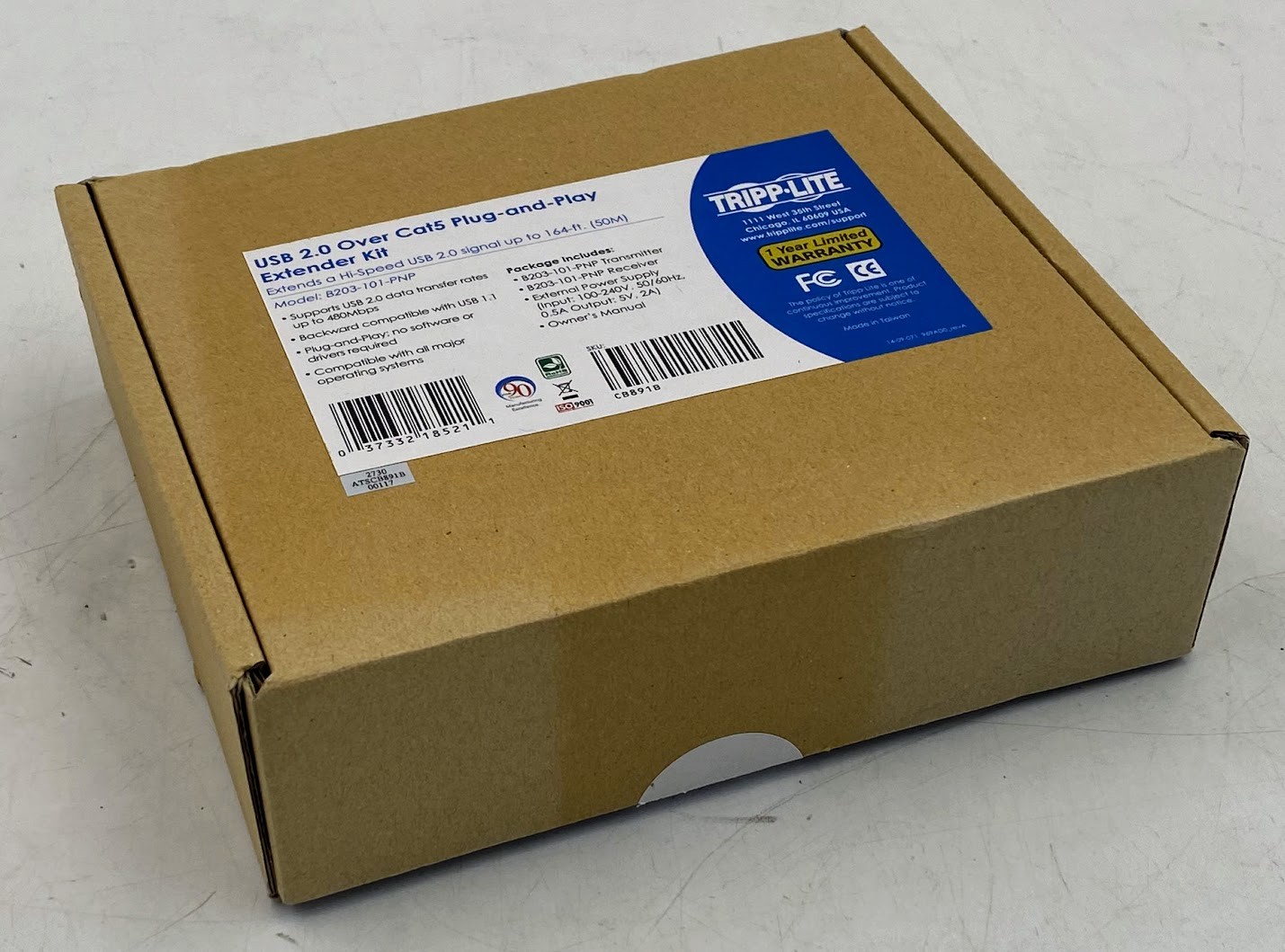 Tripp-Lite B203-101-PNP USB 2.0 over Cat5/Cat6 Extender Kit, 1-Port, 164 ft