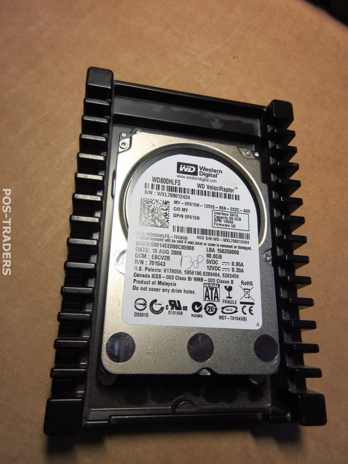 Dell Raptor 80GB SATA 10K 3.5" HDD WD800HLFS-75G6U0 F615H Hard Drive INCL TRAY