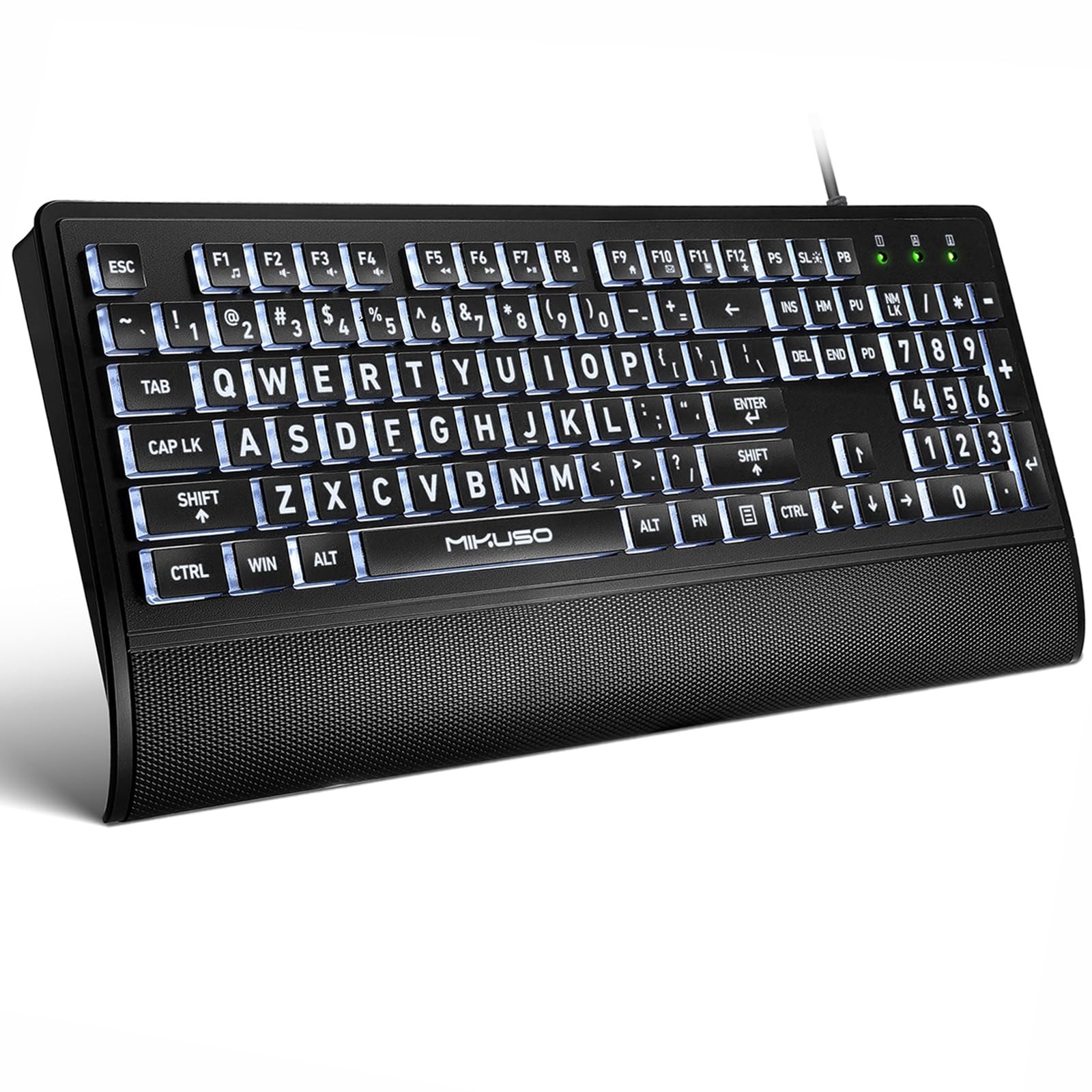 Large Print Backlit Keyboard for Seniors,Visually Impaired-High Contrast Black