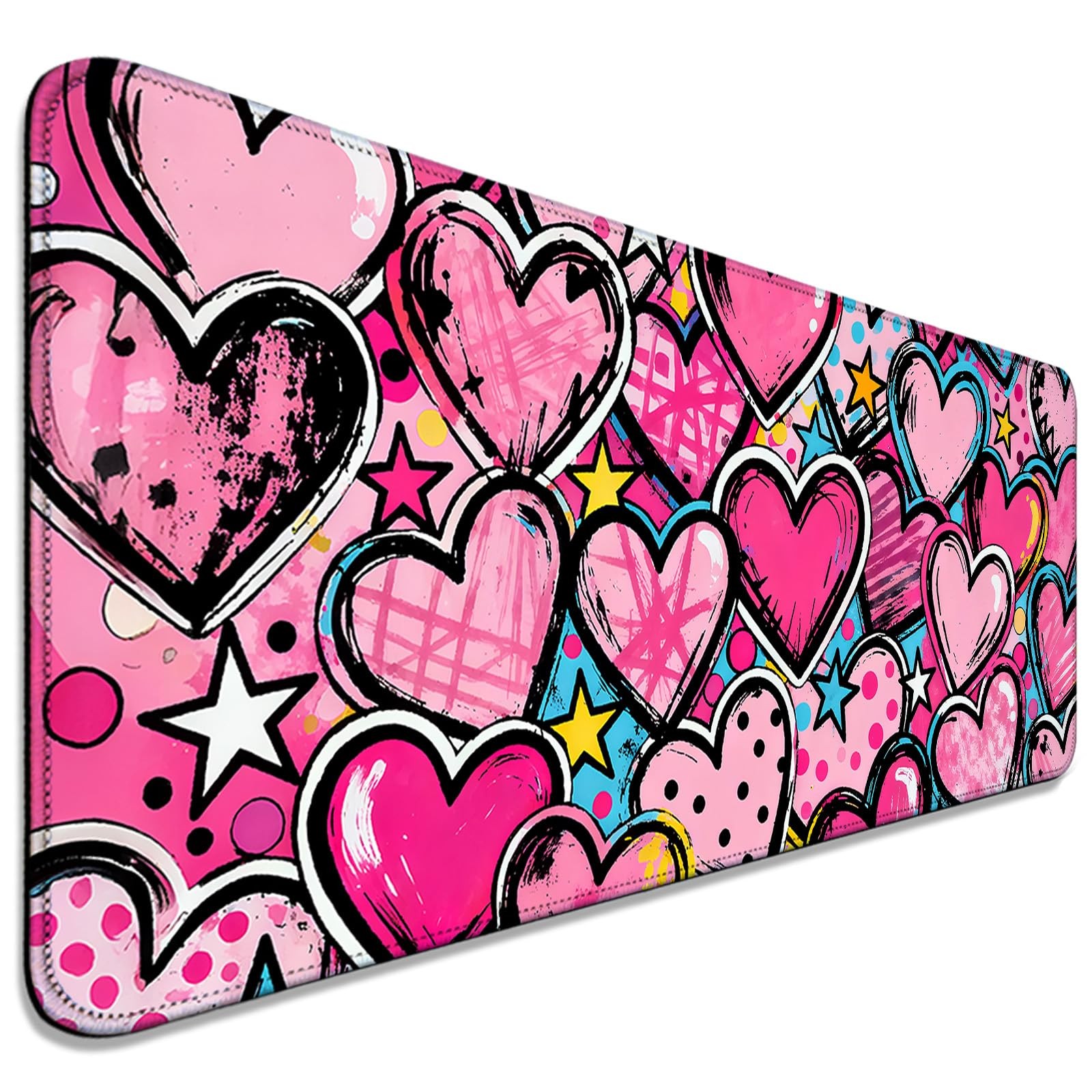 Pink Heart Star Large Pad & Desk Mat for Game, Office & Home