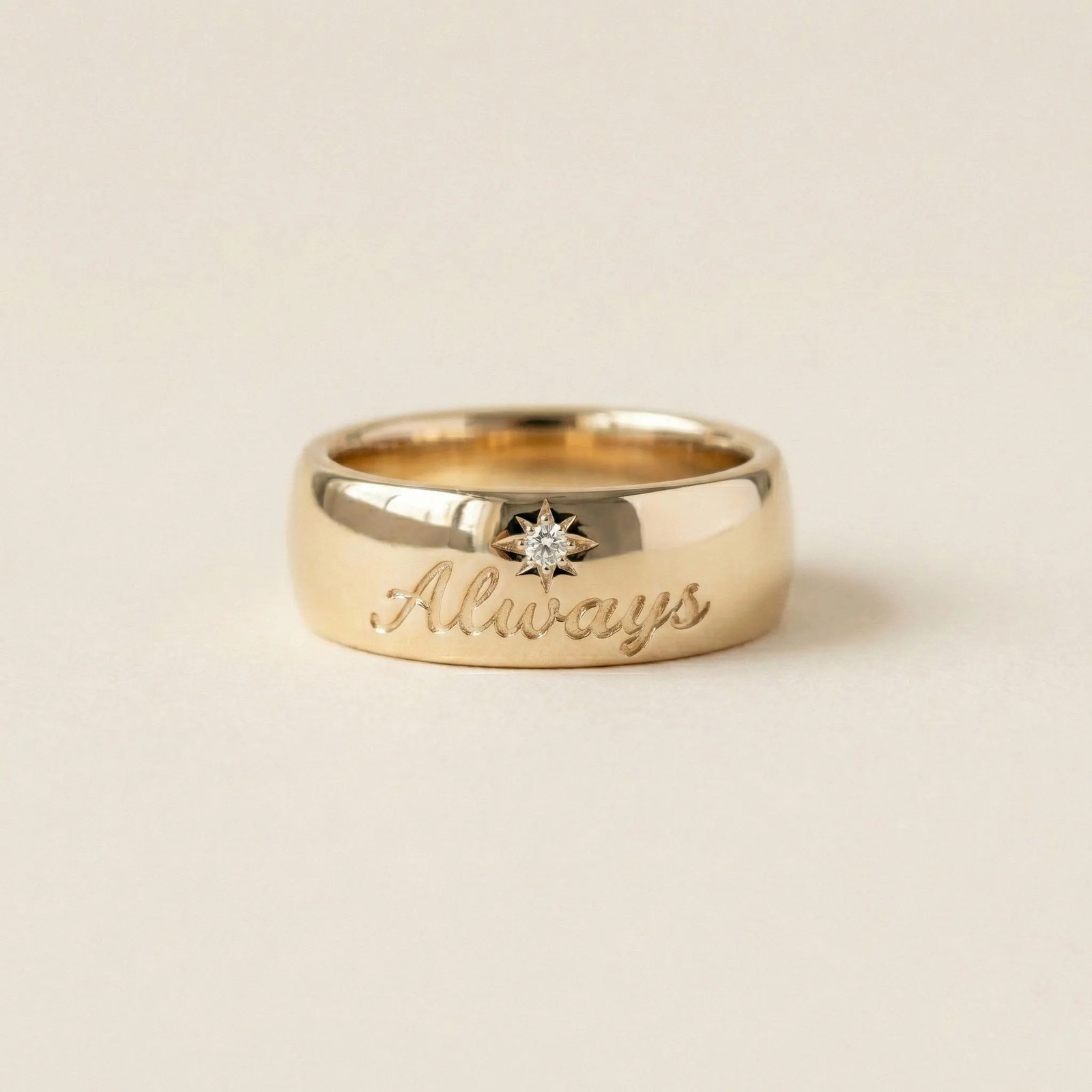Star Set Custom Diamond Name Engraved Ring, Personalized Wide Band 10mm, Celesti