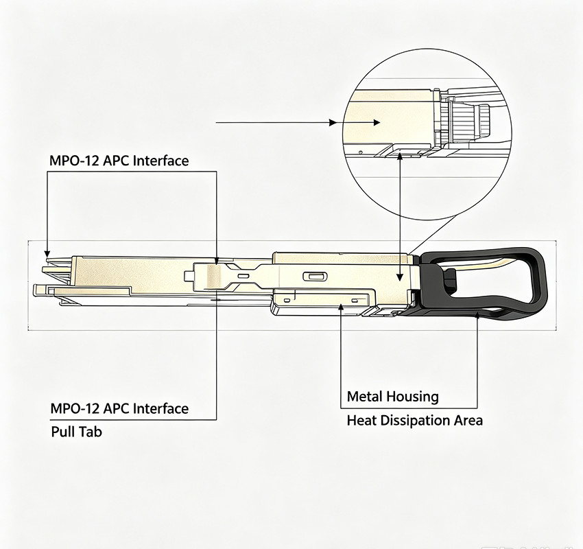 400GBASE‑VR4 QSFP112 Optical Module 850nm MMF MPO‑12 Connector 100m DDM Hot‑Swap
