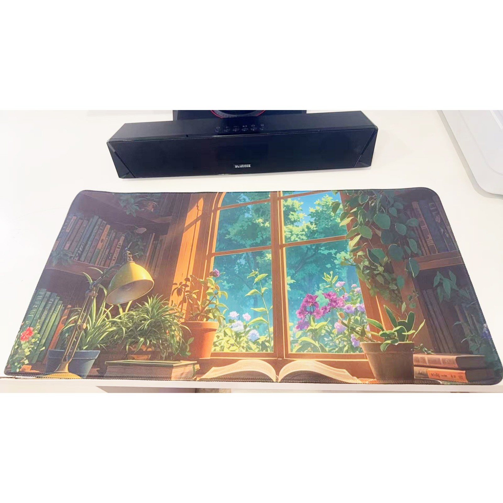 Aesthetic Bookshelf & Plant Window Oversized Mouse Pad 23.6" X 11.5" Keyboard Ma