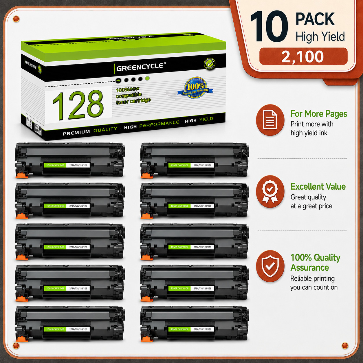 10X GREENCYCLE Toner Cartridge Compatible for Canon128 FAXPHONE L100  L190