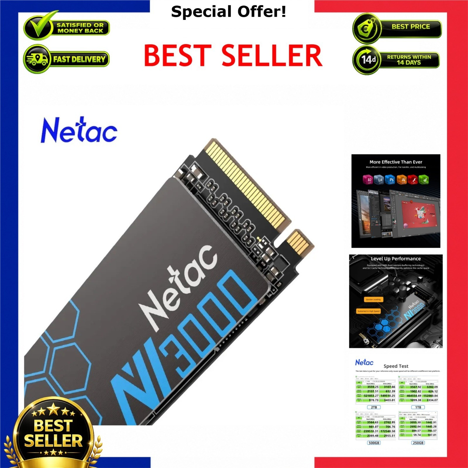 Netac NV3000 NVMe SSD M.2 2280 PCIe 3.0 Internal Solid State Drive