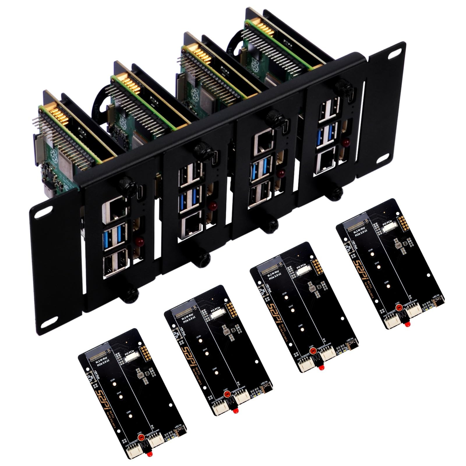 GeeekPi 10 Inch 2U Rack Mount for Raspberry Pi 5, with 4PCS PCIe to M.2 Black