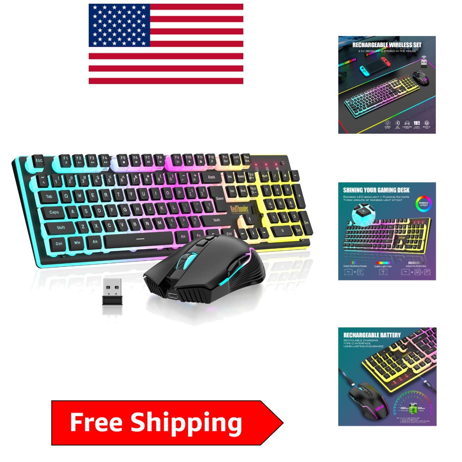 K10 Wireless Gaming Keyboard & Mouse Combo – RGB Backlit, Rechargeable, 3800mAh
