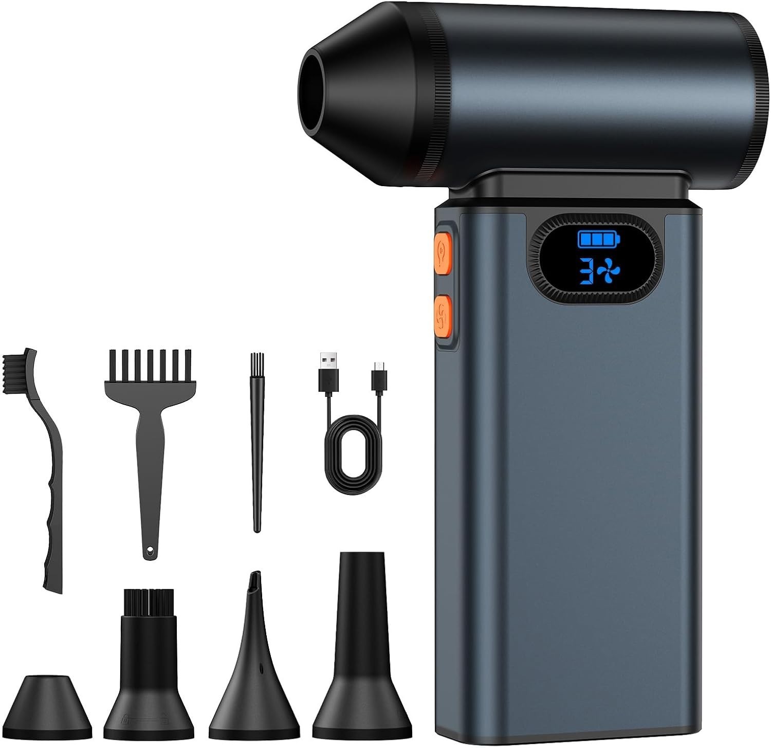 High Speed Metal Electric Compressed Air Duster Black 130000RPM Rechargeable