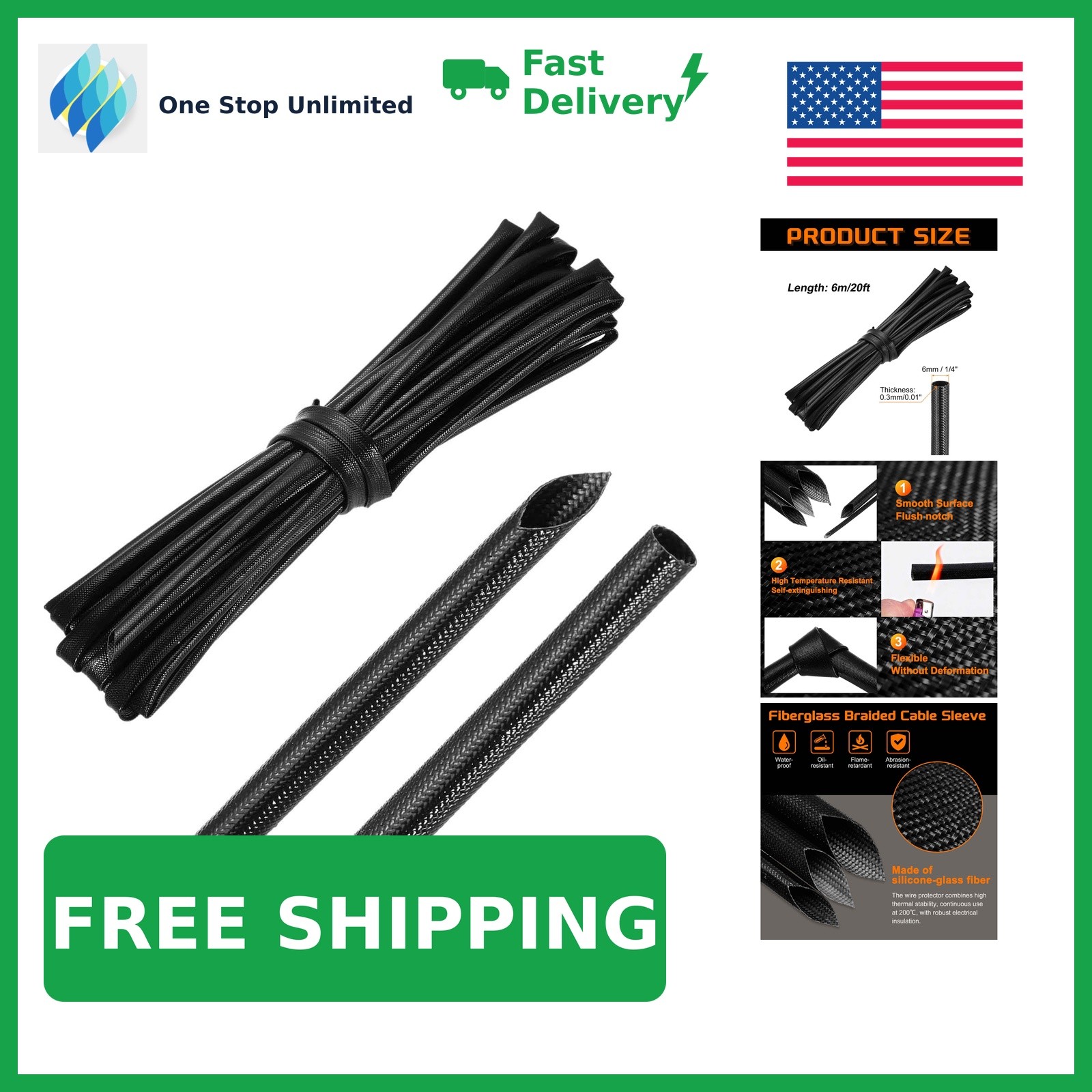 MECCANIXITY Braided Cable Sleeve 20ft-6mm Black