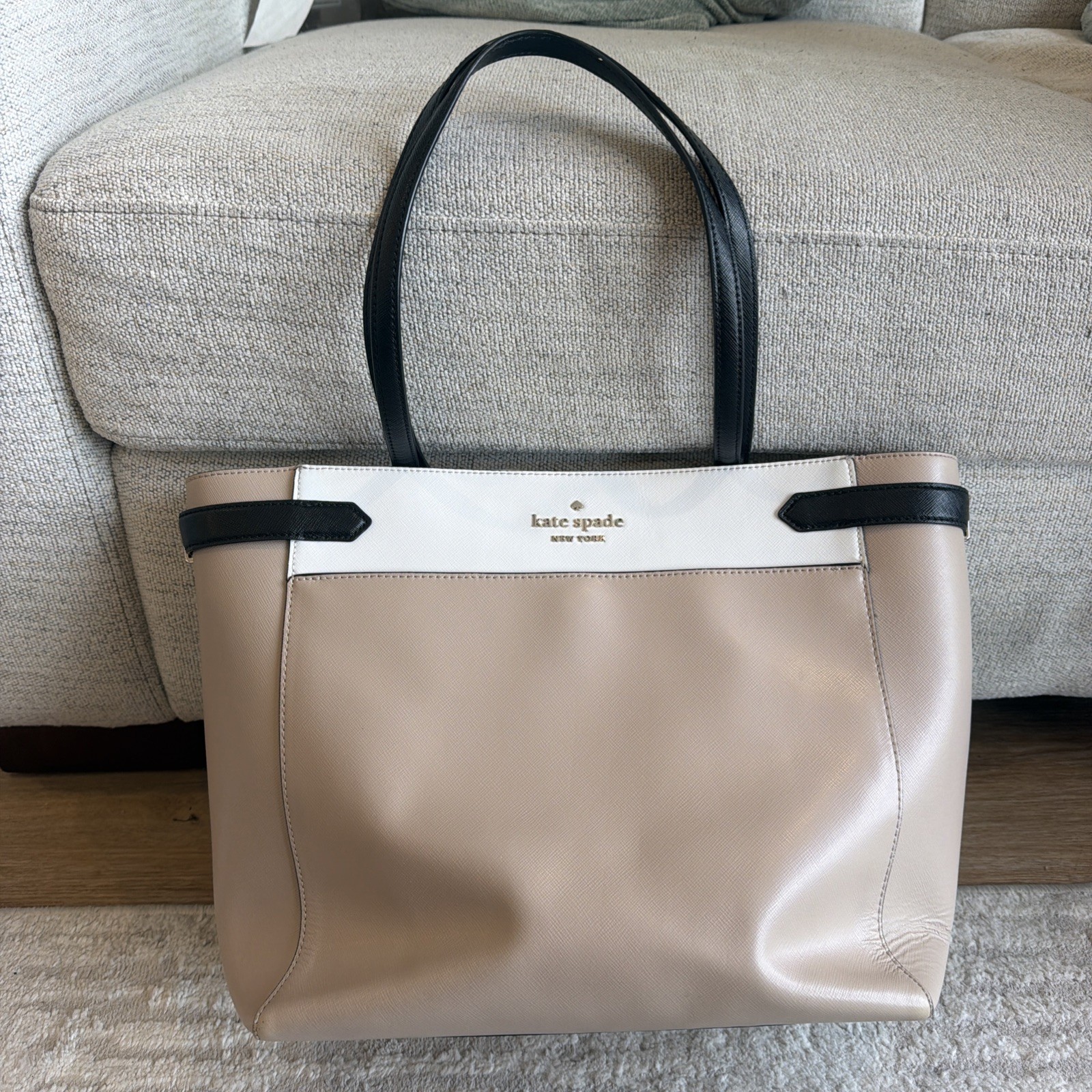 Kate Spade Staci Colorblock Laptop Tote Pink Black Saffiano Leather WKRU7098