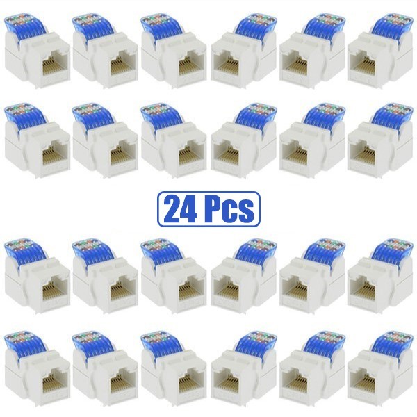 24Pcs Cat6 RJ45 Ethernet LAN Network Keystone Jack Toolless Snap In Insert White