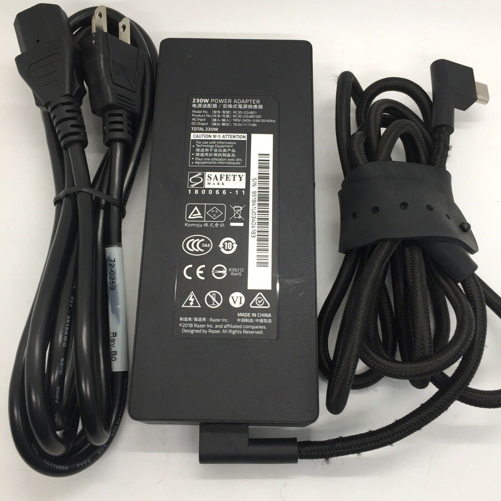 Genuine Razer Blade Laptop Charger AC Power Adapter RC30-024801 19.5V 11.8A 230W