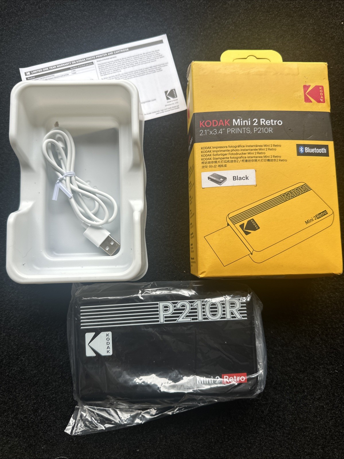 Kodak Mini 2 Retro P210RB Black Wireless Portable Photo Printer 2.1x 3.4 In.